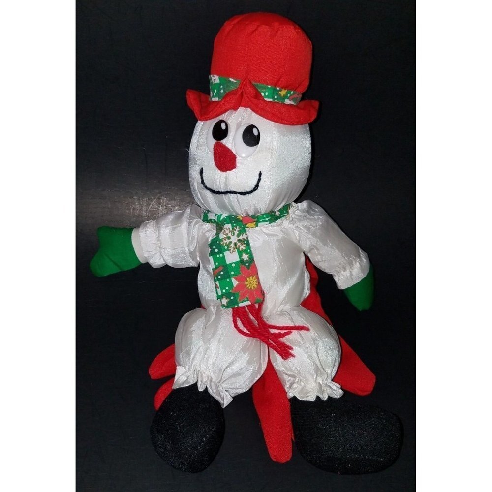 VTG Snowman Plush Puppet Nylon Hand Glove 12" Stuffed Toy Christmas Jingle Bells